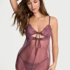 Sheer Rose Lace Triangle Babydoll Set