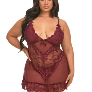 Oh La La Cheri Plus Size Valentine Lace and Bow Fashion Babydoll