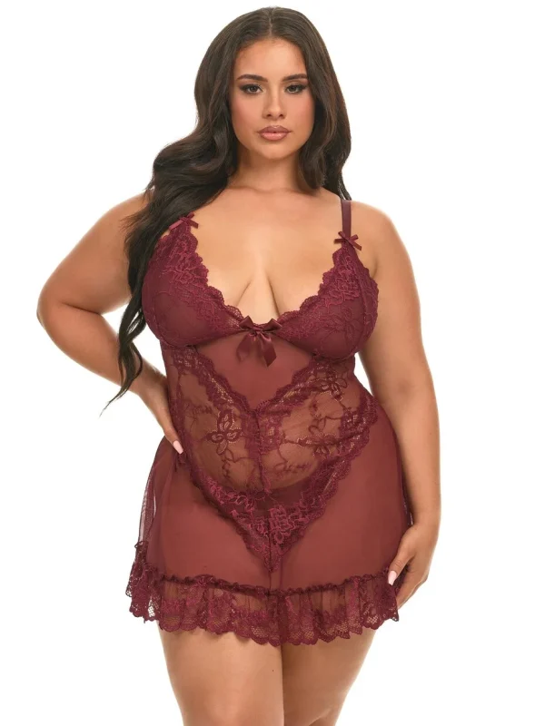 Oh La La Cheri Plus Size Valentine Lace and Bow Fashion Babydoll